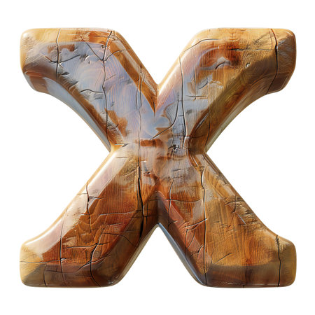 Wooden letter X on a white background. 3d render.の素材