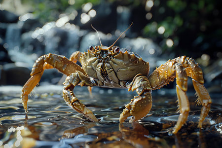 Crab in the water. Selective focus. Shallow depth of field.の素材