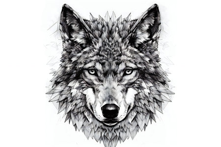 Wolf head illustration. Hand drawn portrait of wolf. Vector illustration.の素材