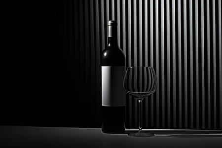 Bottle of red wine and glass on black background. 3d renderingの素材