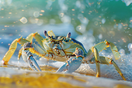 Blue crab on the seashore, close-up, macroの素材