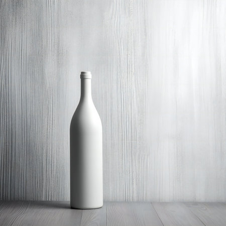 White wine bottle on a wooden background. Copy space for text.の素材