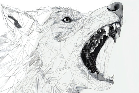 Illustration of an angry wolf on a white background with a patternの素材