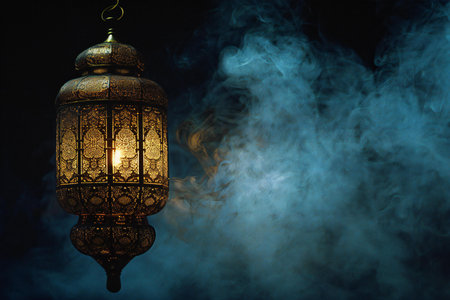 Lantern in the dark with smoke. Ramadan Kareem backgroundの素材