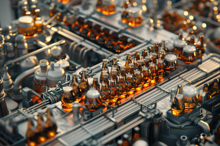 Close-up of electronic circuit board with microchips. 3d renderingの素材