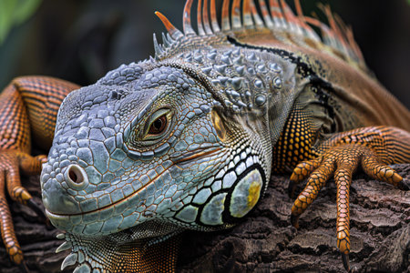 Close up of a green iguana (Iguana iguana)の素材