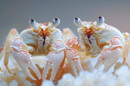 Close-up of a pair of crabs on a coral reef.の素材