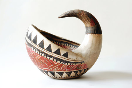 Handmade clay pottery on a white background, close-upの素材