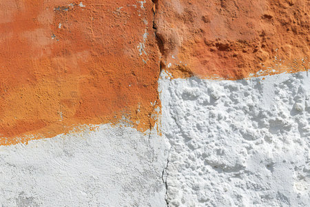 Texture of old rustic wall covered with orange and white stuccoの素材
