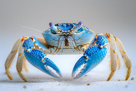 Blue crab isolated on white background with copy space. Close up.の素材