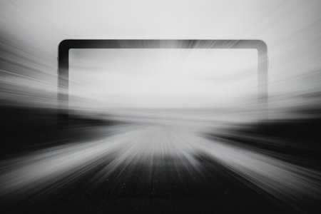 Black and white abstract background with empty space in the middle of the roadの素材