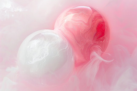 abstract pink background with heart made of soap bubbles, love conceptの素材