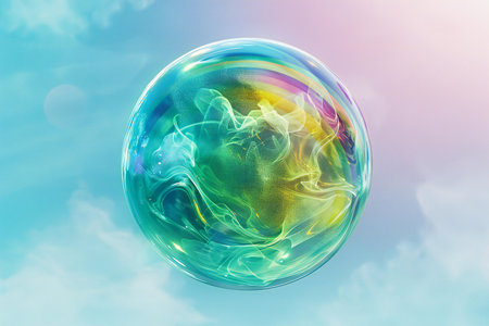 Soap bubble with colorful smoke. 3D illustration. Toned.の素材