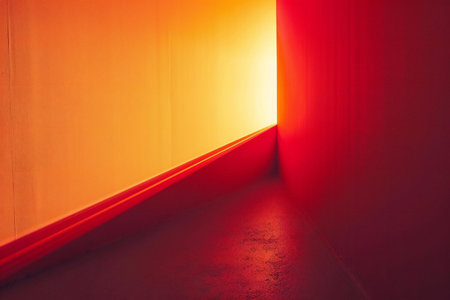 Red and orange light in the corner of a room with red wallsの素材