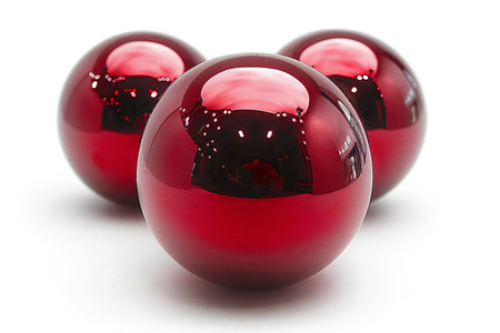 Red glass balls on a white background. 3d rendering. Computer digital drawing.の素材