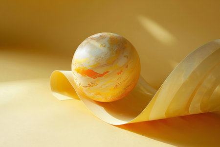 Orange and yellow globe on a yellow background. 3D rendering.の素材