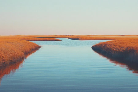 Beautiful sunset over the lake. Landscape. Toned.の素材