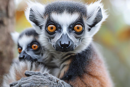 Ring-tailed lemur (Lemur catta) and its motherの素材