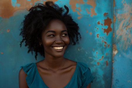 Portrait of a beautiful young african american woman smiling.の素材