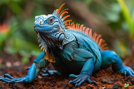 Blue iguana on the ground in the rainforest of Costa Ricaの素材