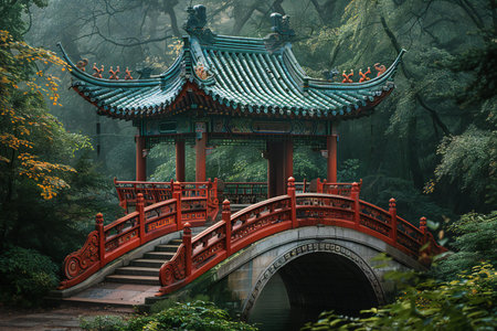 Beautiful chinese bridge in the park, Beijing, China.の素材