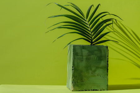 Palm tree in a pot on a green background. Minimal conceptの素材