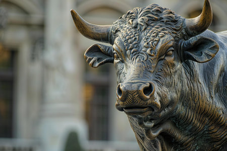 Statue of a bull in the city of Budapest, Hungary.の素材