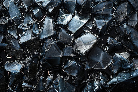Pieces of broken glass on a black background. Collage.の素材