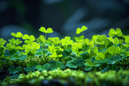 Green clovers in the light, high quality, high resolutionの素材