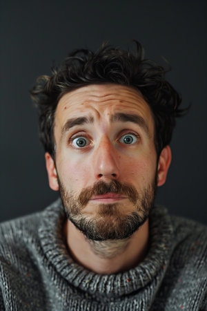 Illustration of curious man portrait , high quality, high resolutionの素材