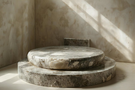 Circular marble pedestal in a room, high quality, high resolutionの素材