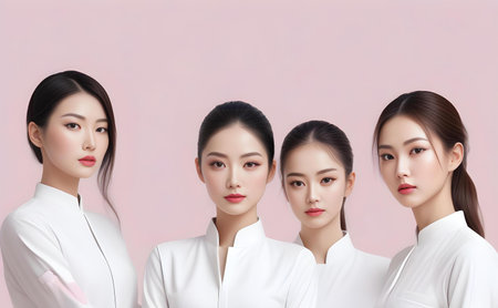 Stunning woman in elegant spa uniform, high quality portrait, isolated on a backgroundの素材