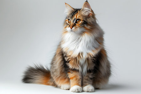 Little girl cat sitting with long hair isolated on white backgroundの素材