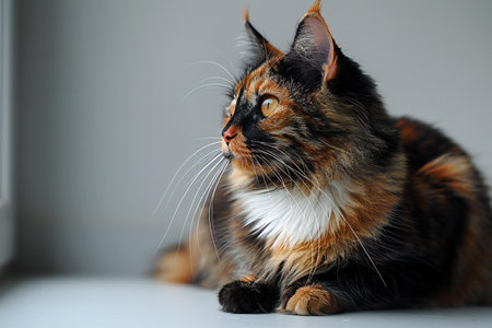 Depicting a calico cat isolated on white backgroundの素材