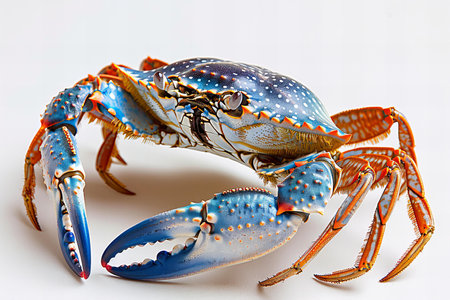Depicting a blue crab isolated grazing white background, high quality, high resolutionの素材