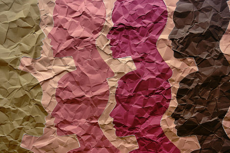People head silhouettes is the image made of crumpled paperの素材