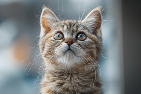 Illustration of british shorthair tabby cat looking up at the cameraの素材