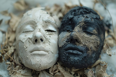Digital artwork of clay masks, clay, charcoal, natural clay and brownish ashの素材