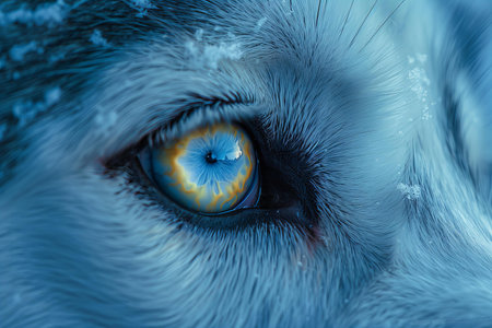 Digital artwork of husky wolf eyes, blue and yellow, high quality, high resolutionの素材