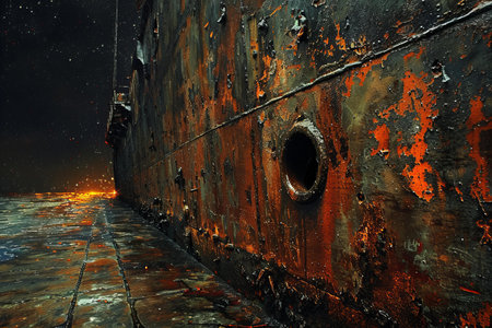 Illustration of post-impressionism art style , rusty surface at nightの素材