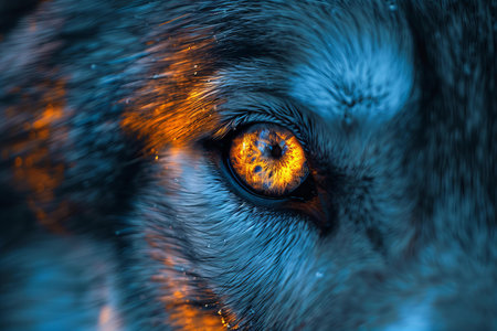 Digital image of husky wolf eyes, blue and yellow, high quality, high resolutionの素材