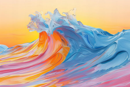 An abstract wave, blue, orange and yellow. art wallpaper instagramの素材