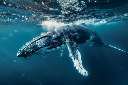 Humpback whale under water, high quality, high resolutionの素材