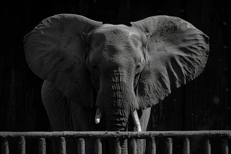 Depicting a  elephant is standing with his eyes open, high quality, high resolutionの素材