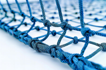 Tennis net, closeup shot of the top edge isolated on white background with clipping path , studio lighting, high resolution photography, insanely detailed, stock photoの素材