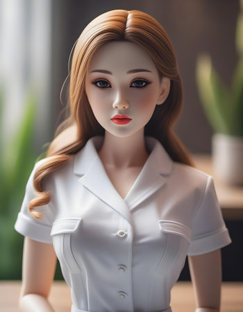 Striking woman in elegant spa uniform, high quality portrait, isolated on a backgroundの素材