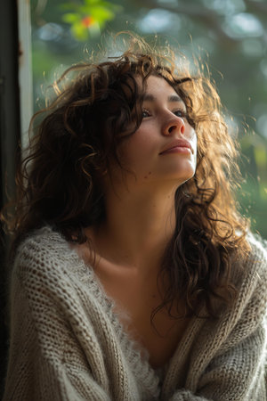 Depicting a cuddly woman portrait , high quality, high resolutionの素材