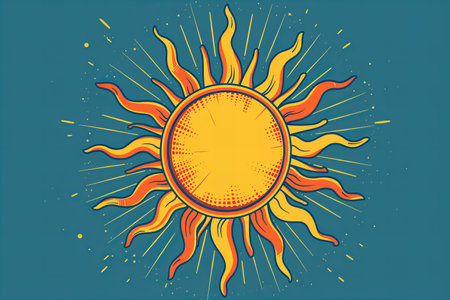 Featuring a orange flat icon sun with yellow outline illustrationの素材