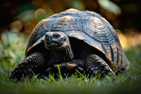 An adult tortoise in the grass, high quality, high resolutionの素材