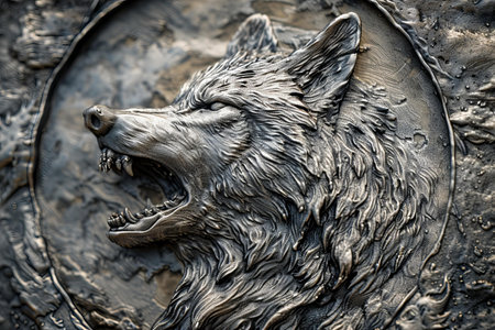 Featuring a  abstract wolf howling round design, high quality, high resolutionの素材